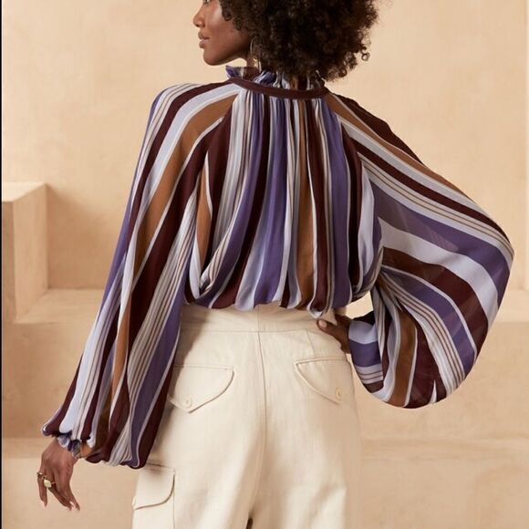 NWT BANANA REPUBLIC Balloon-Sleeve Top Purple Women’s Size Medium Tall - Picture 2 of 8